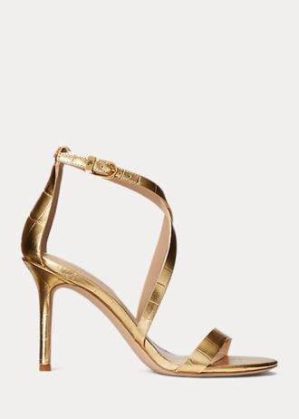 Sandalias de piel metalizada Ralph Lauren Gabriele doradas para mujer
