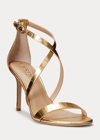 Sandalias de piel metalizada Ralph Lauren Gabriele doradas para mujer