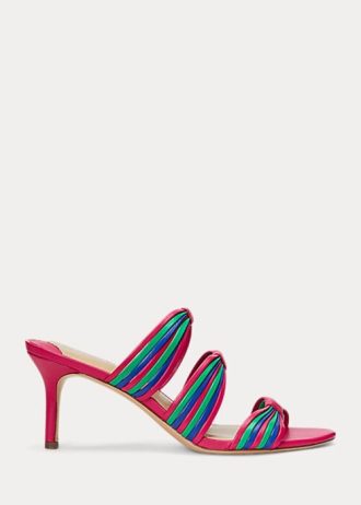 Sandalias de piel napa a rayas Ralph Lauren Lorraine en color rosa para mujer