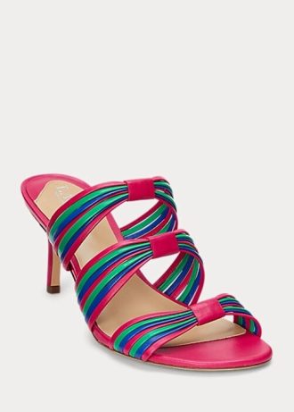 Sandalias de piel napa a rayas Ralph Lauren Lorraine en color rosa para mujer