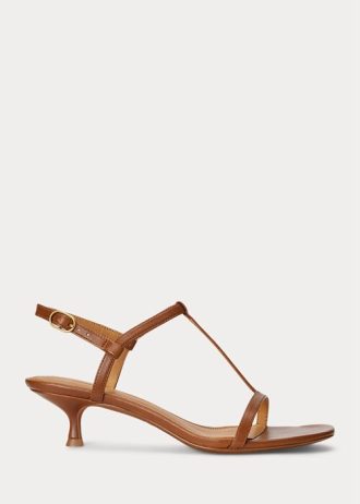 Sandalias de tacón bajo de piel de cordero Ralph Lauren para mujer en color marrón