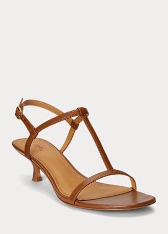 Sandalias de tacón bajo de piel de cordero Ralph Lauren para mujer en color marrón