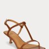 Sandalias de tacón bajo de piel de cordero Ralph Lauren para mujer en color marrón