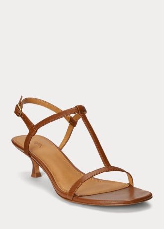 Sandalias de tacón bajo de piel de cordero Ralph Lauren para mujer en color marrón