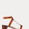 Sandalias marrones de piel de becerro bruñida Dyllon de Ralph Lauren para mujer