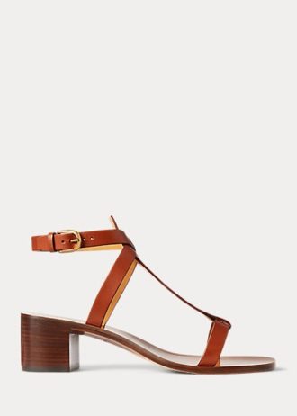 Sandalias marrones de piel de becerro bruñida Dyllon de Ralph Lauren para mujer