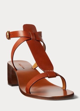 Sandalias marrones de piel de becerro bruñida Dyllon de Ralph Lauren para mujer