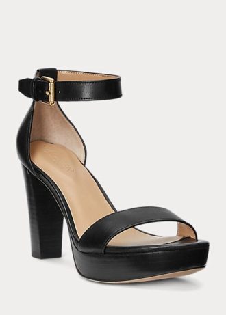 Sandalias negras de piel bruñida Sylvia de Ralph Lauren para mujer