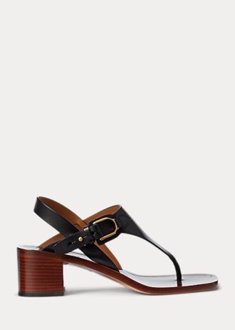 Sandalias negras de piel de becerro Julie Welington de Ralph Lauren para mujer