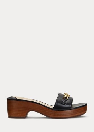 Sandalias negras de piel napa Ralph Lauren Roxanne para mujer
