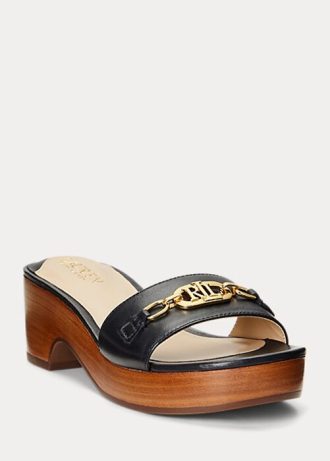 Sandalias negras de piel napa Ralph Lauren Roxanne para mujer
