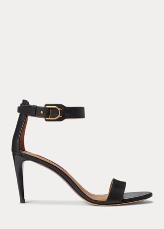Sandalias negras Ralph Lauren Channing Welington bruñidas para mujer