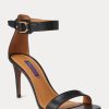 Sandalias negras Ralph Lauren Channing Welington bruñidas para mujer Sandalias negras Ralph Lauren Channing Welington bruñidas para mujer