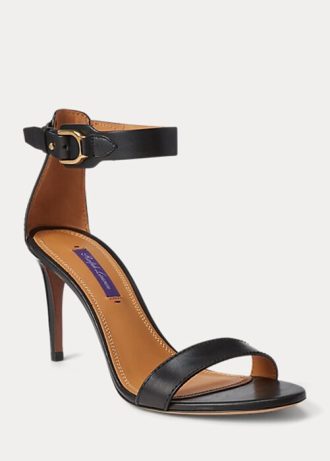 Sandalias negras Ralph Lauren Channing Welington bruñidas para mujer