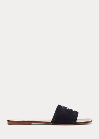 Sandalias Ralph Lauren Andela de ante de becerro negras para mujer