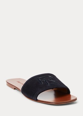 Sandalias Ralph Lauren Andela de ante de becerro negras para mujer