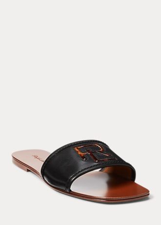 Sandalias Ralph Lauren Andela de piel de becerro bruñida para mujer, color negro