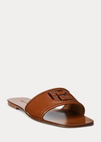 Sandalias Ralph Lauren Andela de piel de becerro bruñida para mujer en color marrón