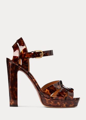 Sandalias Ralph Lauren Callahan de piel de becerro charol marrón para mujer
