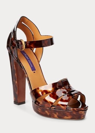 Sandalias Ralph Lauren Callahan de piel de becerro charol marrón para mujer