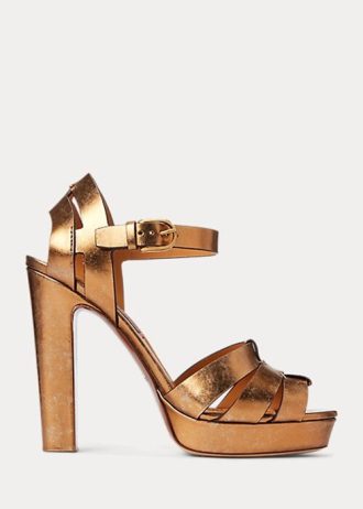Sandalias Ralph Lauren Callahan de piel de becerro metalizada doradas para mujer