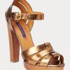 Sandalias Ralph Lauren Callahan de piel de becerro metalizada doradas para mujer Sandalias Ralph Lauren Callahan de piel de becerro metalizada doradas para mujer