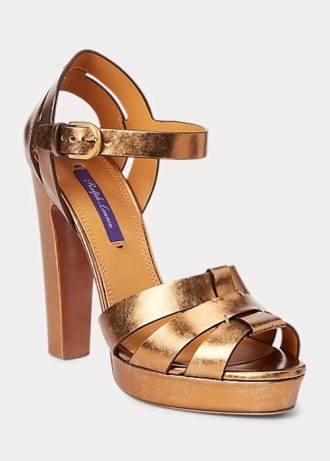 Sandalias Ralph Lauren Callahan de piel de becerro metalizada doradas para mujer