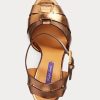 Sandalias Ralph Lauren Callahan de piel de becerro metalizada doradas para mujer Sandalias Ralph Lauren Callahan de piel de becerro metalizada doradas para mujer