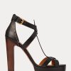 Sandalias Ralph Lauren Dakota de piel de becerro bruñida para mujer, color negro Sandalias Ralph Lauren Dakota de piel de becerro bruñida para mujer, color negro
