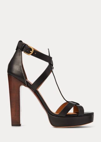 Sandalias Ralph Lauren Dakota de piel de becerro bruñida para mujer, color negro