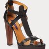Sandalias Ralph Lauren Dakota de piel de becerro bruñida para mujer, color negro Sandalias Ralph Lauren Dakota de piel de becerro bruñida para mujer, color negro