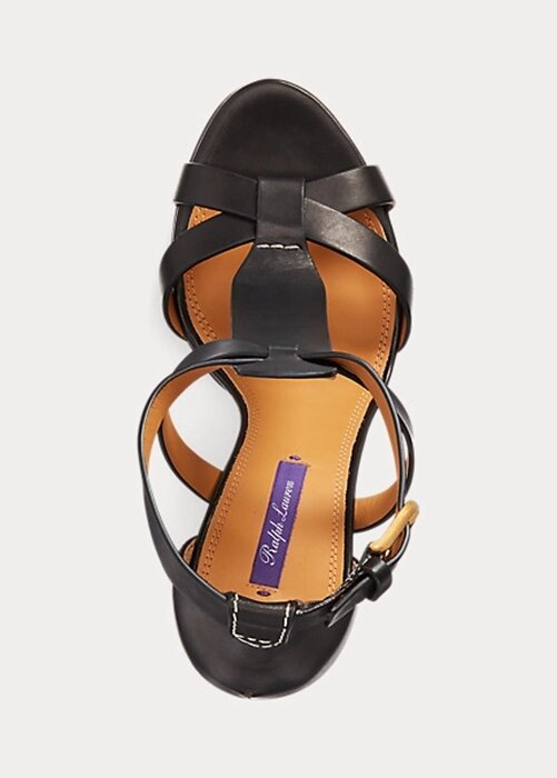 Sandalias Ralph Lauren Dakota de piel de becerro bruñida para mujer, color negro Sandalias Ralph Lauren Dakota de piel de becerro bruñida para mujer, color negro