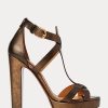 Sandalias Ralph Lauren Dakota de piel de becerro metalizada para mujer en color cobre Sandalias Ralph Lauren Dakota de piel de becerro metalizada para mujer en color cobre