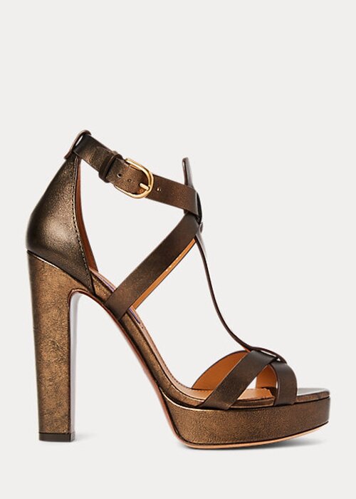 Sandalias Ralph Lauren Dakota de piel de becerro metalizada para mujer en color cobre Sandalias Ralph Lauren Dakota de piel de becerro metalizada para mujer en color cobre