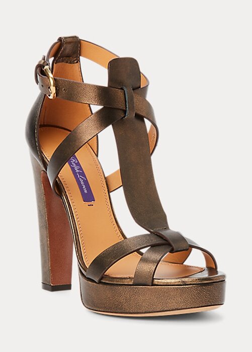 Sandalias Ralph Lauren Dakota de piel de becerro metalizada para mujer en color cobre Sandalias Ralph Lauren Dakota de piel de becerro metalizada para mujer en color cobre