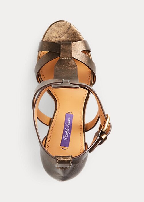 Sandalias Ralph Lauren Dakota de piel de becerro metalizada para mujer en color cobre Sandalias Ralph Lauren Dakota de piel de becerro metalizada para mujer en color cobre