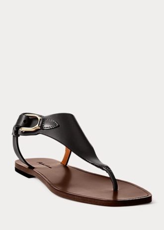 Sandalias Ralph Lauren Delancie Welington de piel de becerro negras para mujer Sandalias Ralph Lauren Delancie Welington de piel de becerro negras para mujer