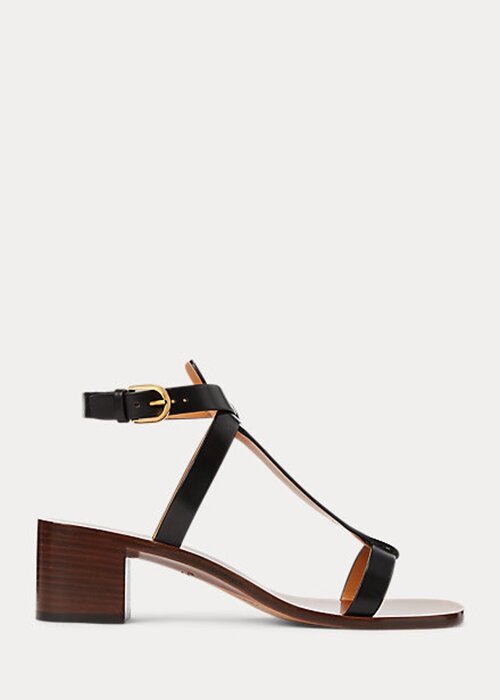 Sandalias Ralph Lauren Dyllon de piel de becerro bruñida para mujer, color negro Sandalias Ralph Lauren Dyllon de piel de becerro bruñida para mujer, color negro