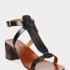 Sandalias Ralph Lauren Dyllon de piel de becerro bruñida para mujer, color negro Sandalias Ralph Lauren Dyllon de piel de becerro bruñida para mujer, color negro