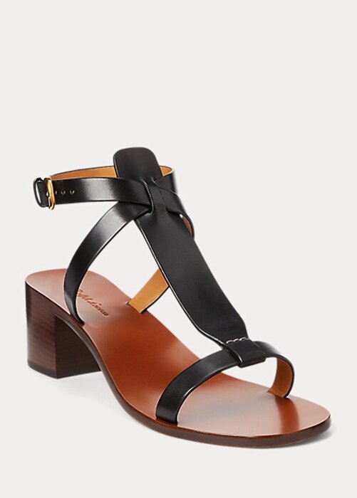Sandalias Ralph Lauren Dyllon de piel de becerro bruñida para mujer, color negro Sandalias Ralph Lauren Dyllon de piel de becerro bruñida para mujer, color negro