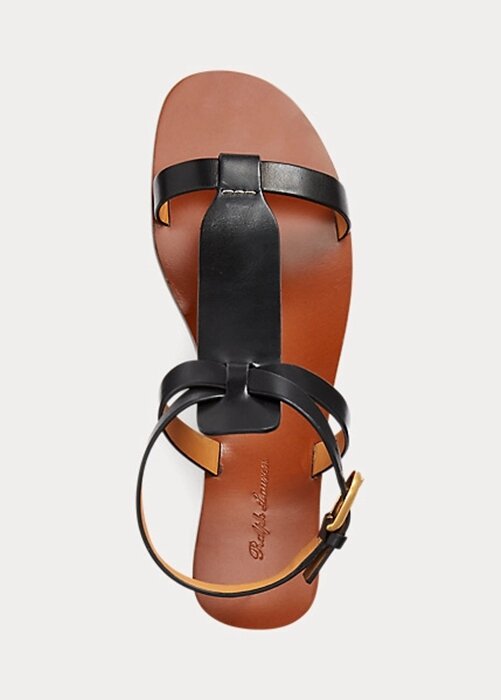 Sandalias Ralph Lauren Dyllon de piel de becerro bruñida para mujer, color negro Sandalias Ralph Lauren Dyllon de piel de becerro bruñida para mujer, color negro