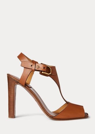 Sandalias Ralph Lauren Emilie Welington de piel de becerro marrón para mujer Sandalias Ralph Lauren Emilie Welington de piel de becerro marrón para mujer