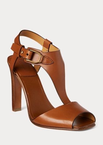 Sandalias Ralph Lauren Emilie Welington de piel de becerro marrón para mujer Sandalias Ralph Lauren Emilie Welington de piel de becerro marrón para mujer