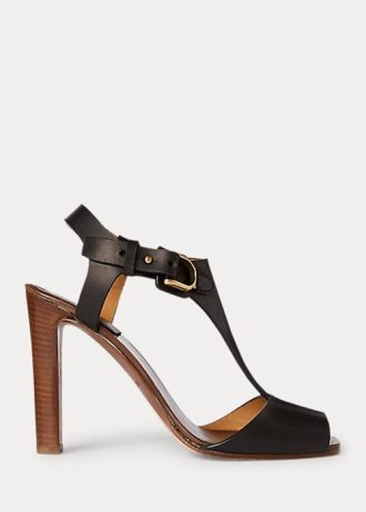 Sandalias Ralph Lauren Emilie Welington de piel de becerro negras para mujer Sandalias Ralph Lauren Emilie Welington de piel de becerro negras para mujer