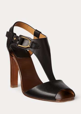 Sandalias Ralph Lauren Emilie Welington de piel de becerro negras para mujer Sandalias Ralph Lauren Emilie Welington de piel de becerro negras para mujer