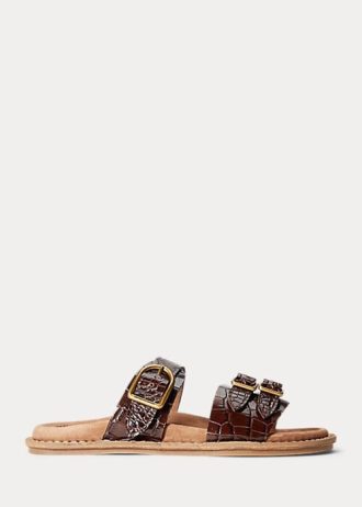 Sandalias Ralph Lauren Ezra de piel con relieve de cocodrilo para mujer en color marrón Sandalias Ralph Lauren Ezra de piel con relieve de cocodrilo para mujer en color marrón