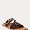 Sandalias Ralph Lauren Ezra de piel con relieve de cocodrilo para mujer en color marrón