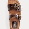 Sandalias Ralph Lauren Ezra de piel con relieve de cocodrilo para mujer en color marrón