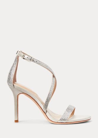 Sandalias Ralph Lauren Gabriele de satén y cristal para mujer, color plata Sandalias Ralph Lauren Gabriele de satén y cristal para mujer, color plata