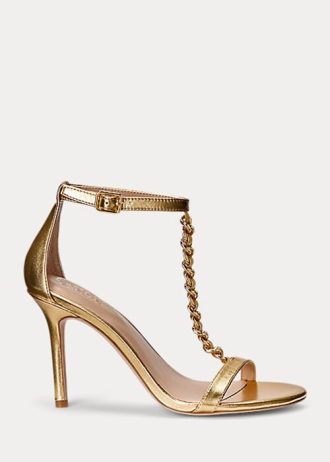 Sandalias Ralph Lauren Kate de piel napa metalizada dorada para mujer